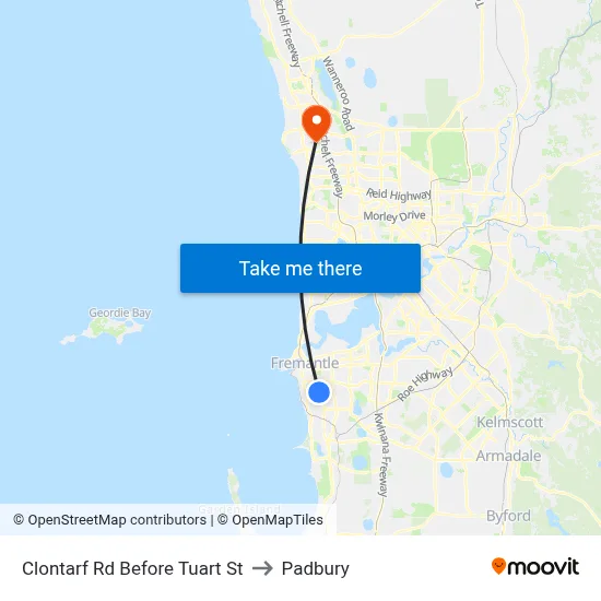 Clontarf Rd Before Tuart St to Padbury map