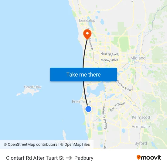 Clontarf Rd After Tuart St to Padbury map