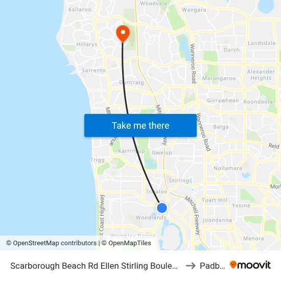 Scarborough Beach Rd Ellen Stirling Boulevard Cat Id 5 to Padbury map