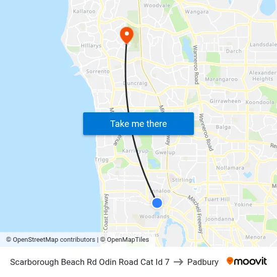 Scarborough Beach Rd Odin Road Cat Id 7 to Padbury map