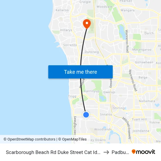 Scarborough Beach Rd Duke Street Cat Id 15 to Padbury map