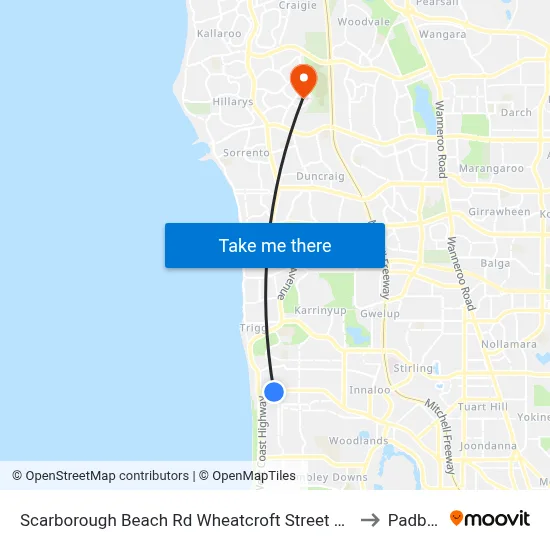 Scarborough Beach Rd Wheatcroft Street Cat Id 18 to Padbury map