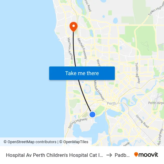 Hospital Av Perth Children's Hospital Cat Id 132 to Padbury map