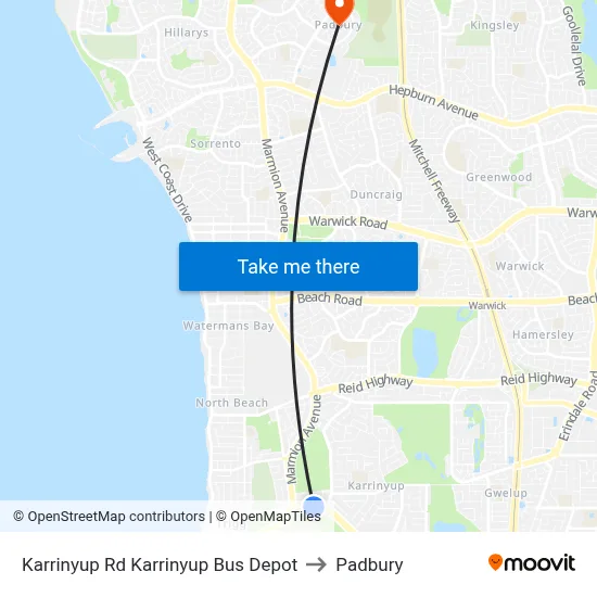 Karrinyup Rd Karrinyup Bus Depot to Padbury map