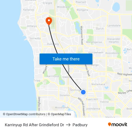 Karrinyup Rd After Grindleford Dr to Padbury map