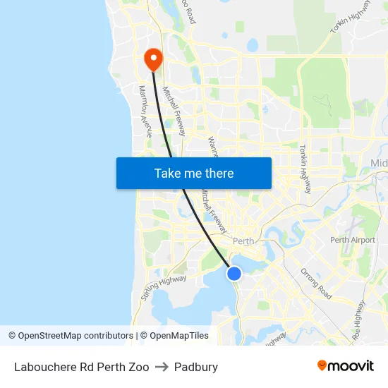Labouchere Rd Perth Zoo to Padbury map