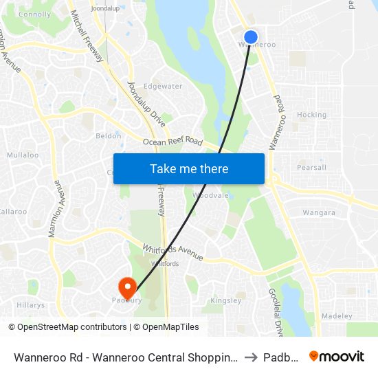 Wanneroo Rd - Wanneroo Central Shopping Ctr to Padbury map