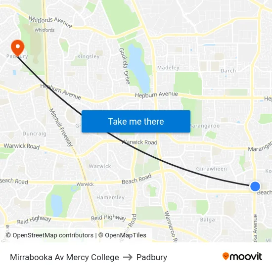 Mirrabooka Av Mercy College to Padbury map