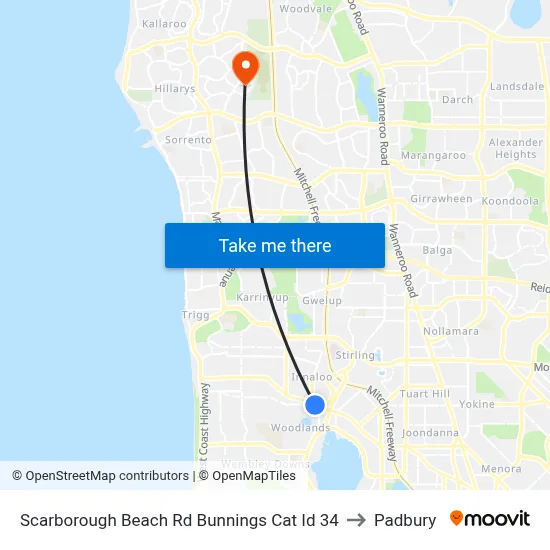 Scarborough Beach Rd Bunnings Cat Id 34 to Padbury map