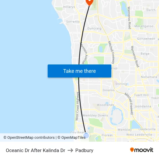 Oceanic Dr After Kalinda Dr to Padbury map