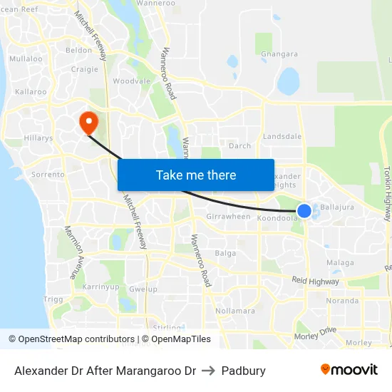 Alexander Dr After Marangaroo Dr to Padbury map