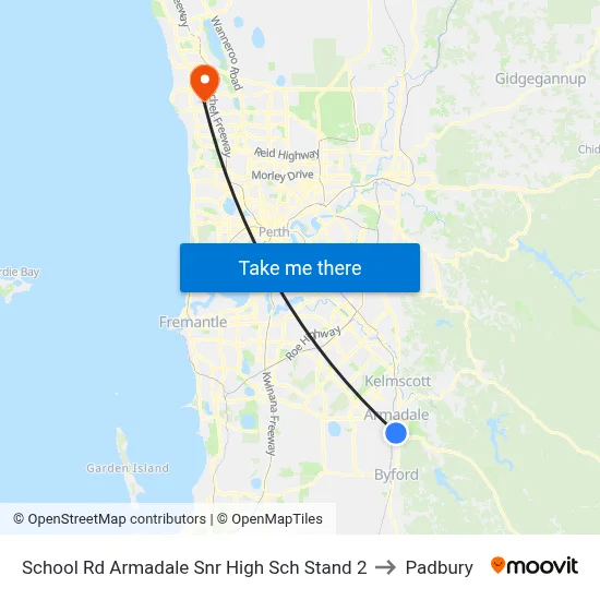 School Rd Armadale Snr High Sch Stand 2 to Padbury map