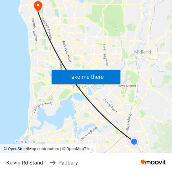 Kelvin Rd Stand 1 to Padbury map