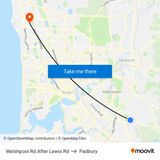 Welshpool Rd After Lewis Rd to Padbury map