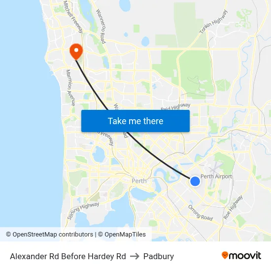 Alexander Rd Before Hardey Rd to Padbury map