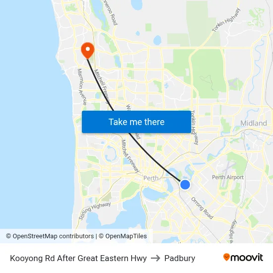 Kooyong Rd After Great Eastern Hwy to Padbury map