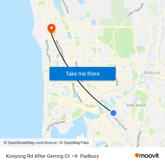 Kooyong Rd After Gerring Ct to Padbury map