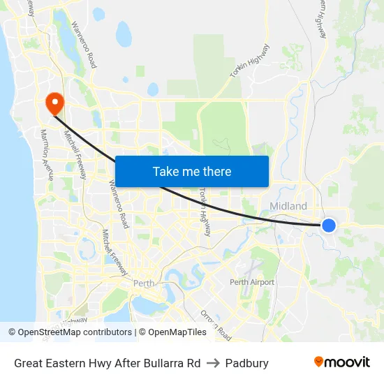 Great Eastern Hwy After Bullarra Rd to Padbury map
