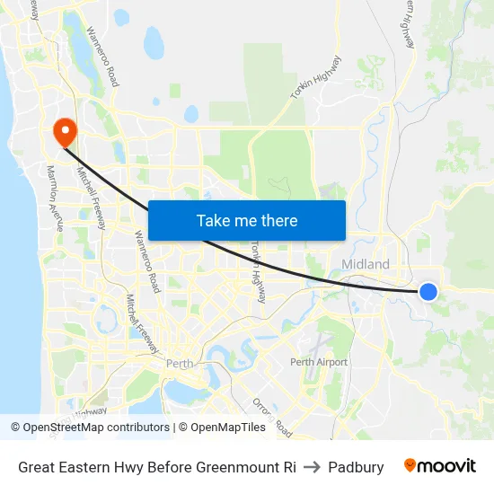 Great Eastern Hwy Before Greenmount Ri to Padbury map