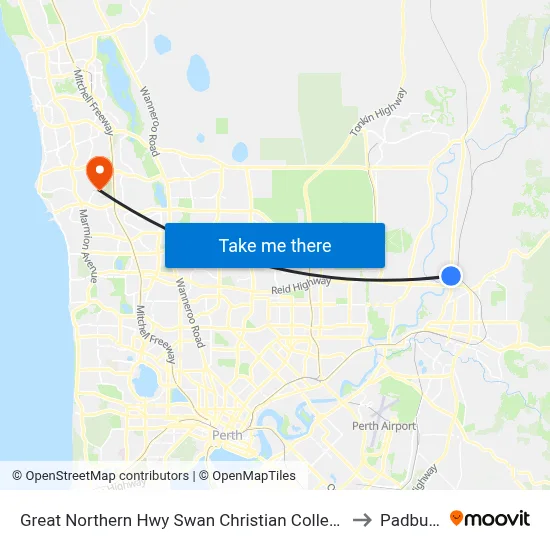 Great Northern Hwy Swan Christian College to Padbury map