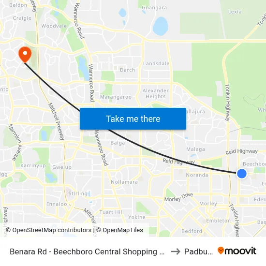 Benara Rd - Beechboro Central Shopping Ctr to Padbury map