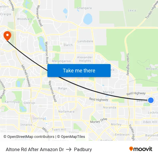 Altone Rd After Amazon Dr to Padbury map