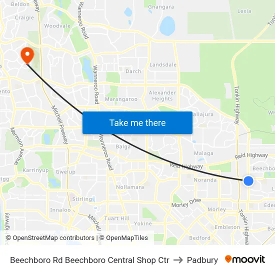 Beechboro Rd Beechboro Central Shop Ctr to Padbury map
