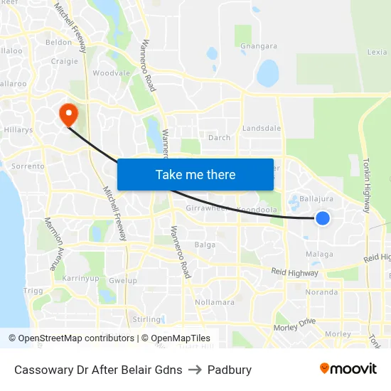 Cassowary Dr After Belair Gdns to Padbury map