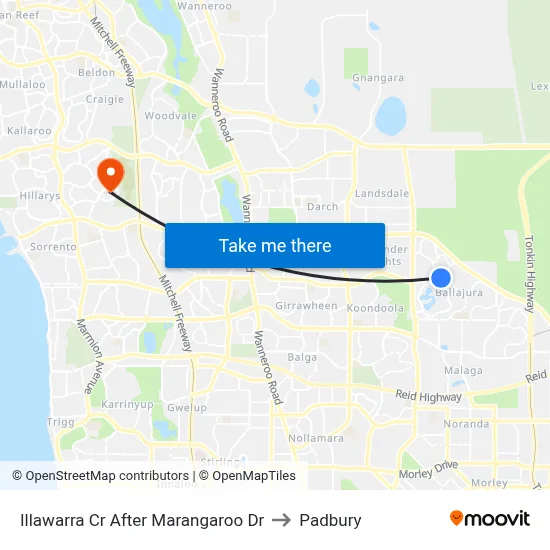 Illawarra Cr After Marangaroo Dr to Padbury map