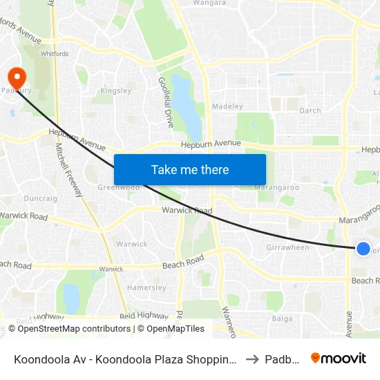 Koondoola Av - Koondoola Plaza Shopping Ctr to Padbury map