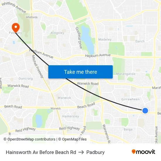Hainsworth Av Before Beach Rd to Padbury map
