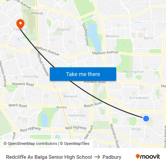 Redcliffe Av Balga Senior High School to Padbury map