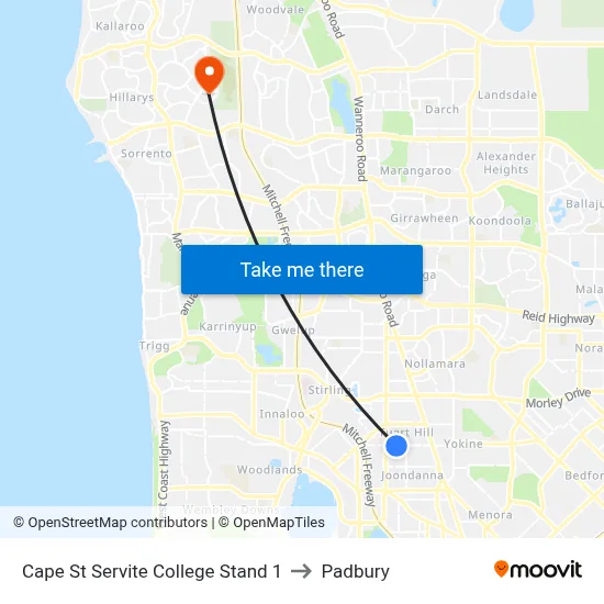 Cape St Servite College Stand 1 to Padbury map