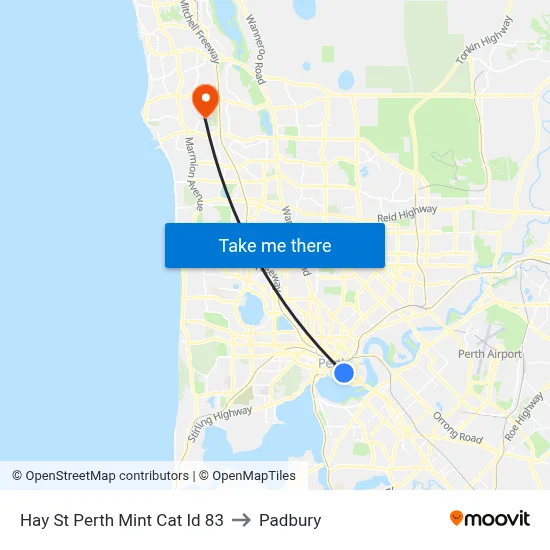Hay St Perth Mint Cat Id 83 to Padbury map