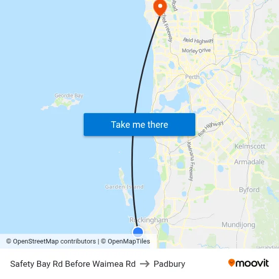 Safety Bay Rd Before Waimea Rd to Padbury map