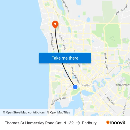 Thomas St Hamersley Road Cat Id 139 to Padbury map