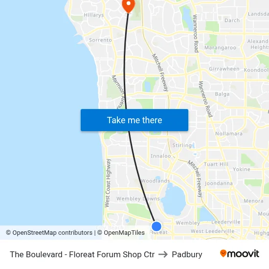 The Boulevard  - Floreat Forum Shop Ctr to Padbury map