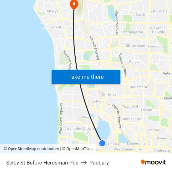 Selby St Before Herdsman Pde to Padbury map