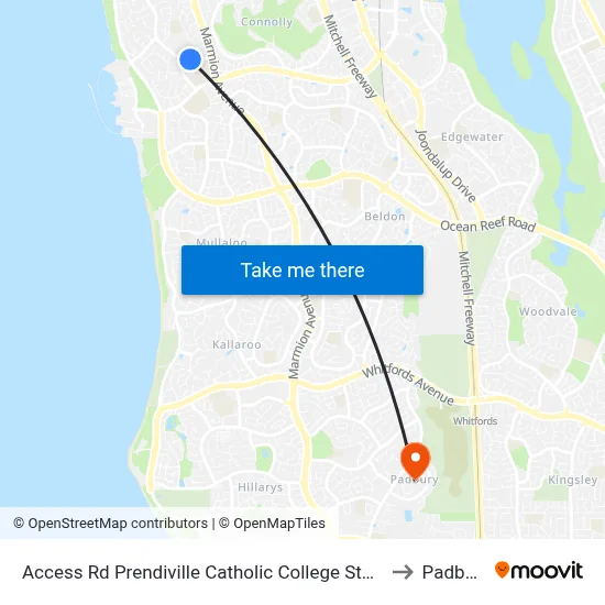 Access Rd Prendiville Catholic College Stand 3 to Padbury map