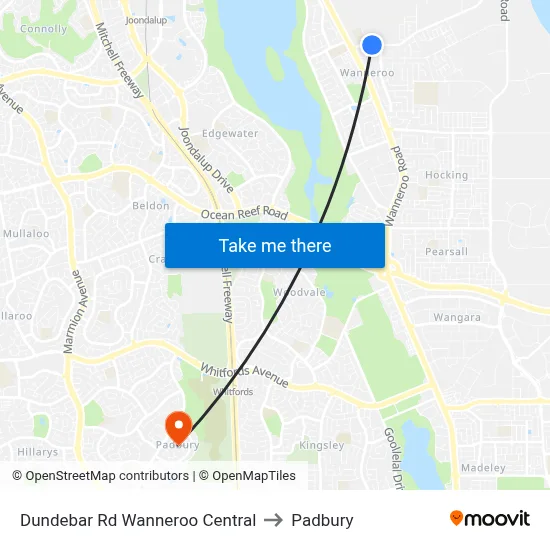 Dundebar Rd Wanneroo Central to Padbury map