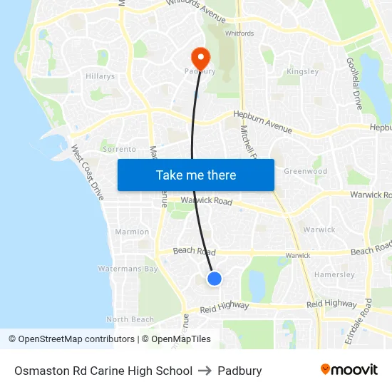 Osmaston Rd Carine High School to Padbury map