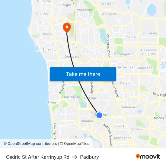 Cedric St After Karrinyup Rd to Padbury map