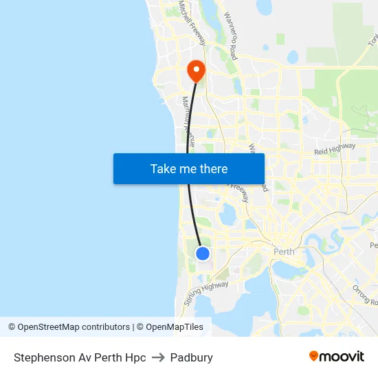 Stephenson Av Perth Hpc to Padbury map
