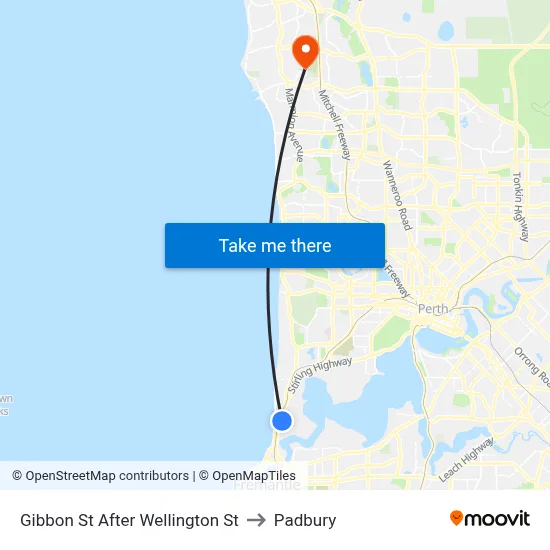 Gibbon St After Wellington St to Padbury map