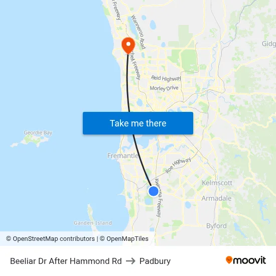Beeliar Dr After Hammond Rd to Padbury map