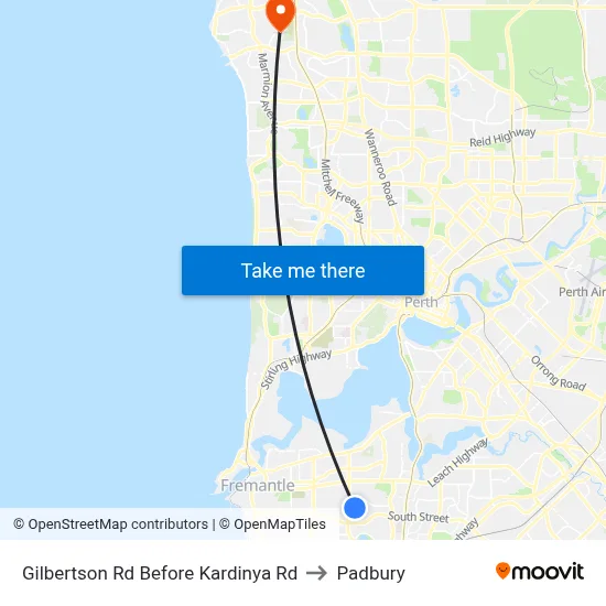 Gilbertson Rd Before Kardinya Rd to Padbury map