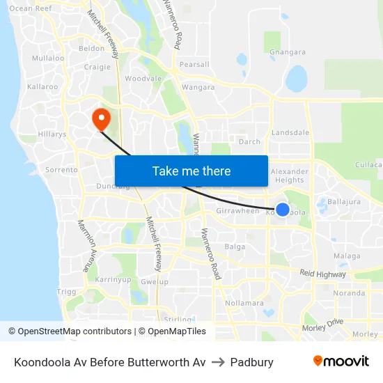 Koondoola Av Before Butterworth Av to Padbury map
