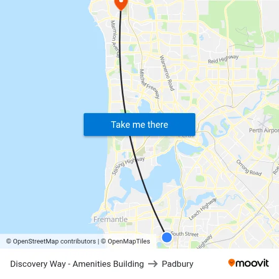 Discovery Way - Amenities Building to Padbury map