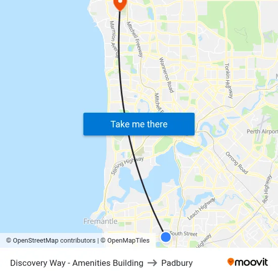 Discovery Way - Amenities Building to Padbury map
