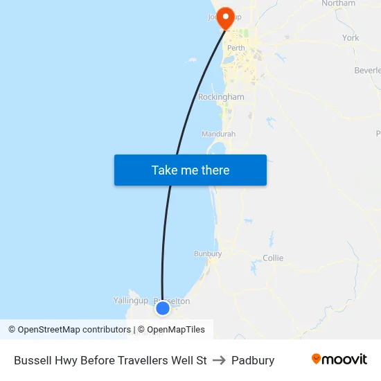 Bussell Hwy Before Travellers Well St to Padbury map